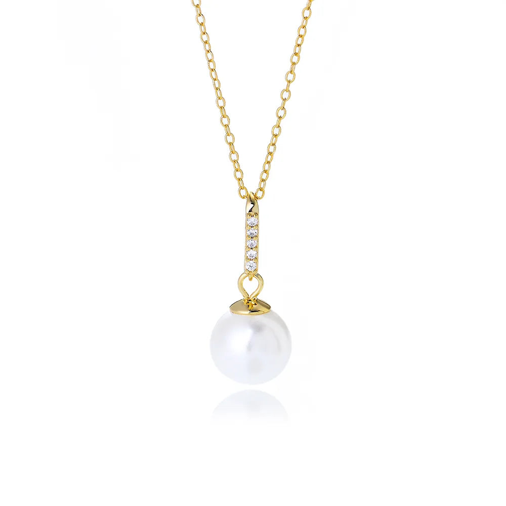 Simple Style Round Sterling Silver Plating Inlay Artificial Pearls 14k Gold Plated Rhodium Plated Pendant Necklace