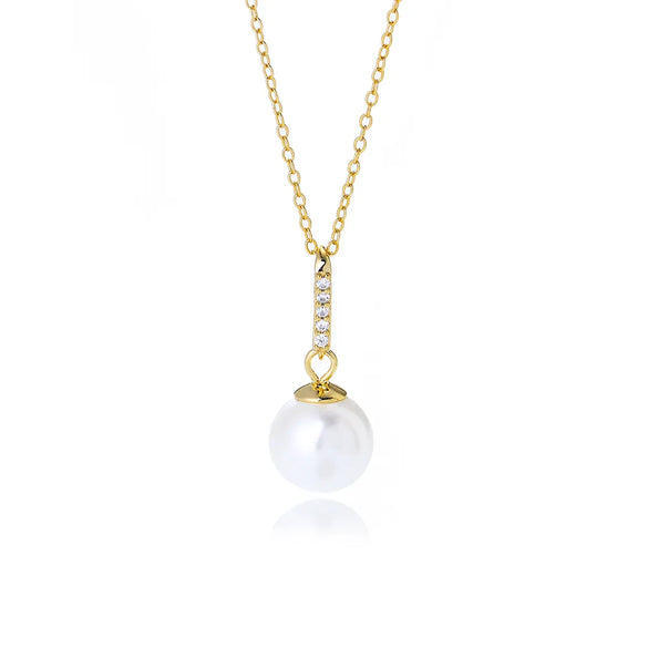 Simple Style Round Sterling Silver Plating Inlay Artificial Pearls 14k Gold Plated Rhodium Plated Pendant Necklace