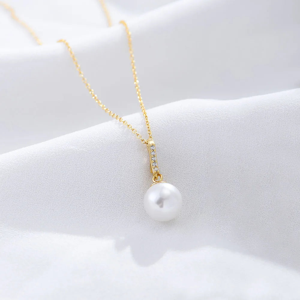 Simple Style Round Sterling Silver Plating Inlay Artificial Pearls 14k Gold Plated Rhodium Plated Pendant Necklace