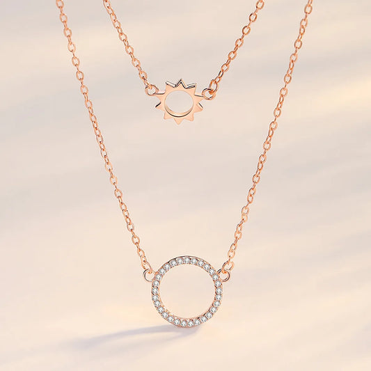 Simple Style Round Sterling Silver Plating Inlay Zircon Double Layer Necklaces