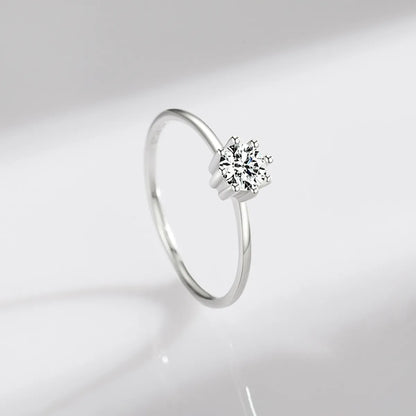 Simple Style Round Sterling Silver Plating Inlay Zircon Rhodium Plated Rings