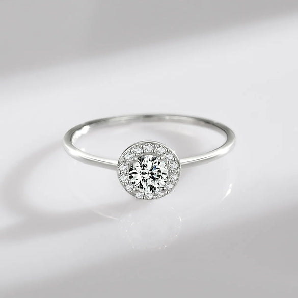 Simple Style Round Sterling Silver Plating Inlay Zircon Rhodium Plated Rings