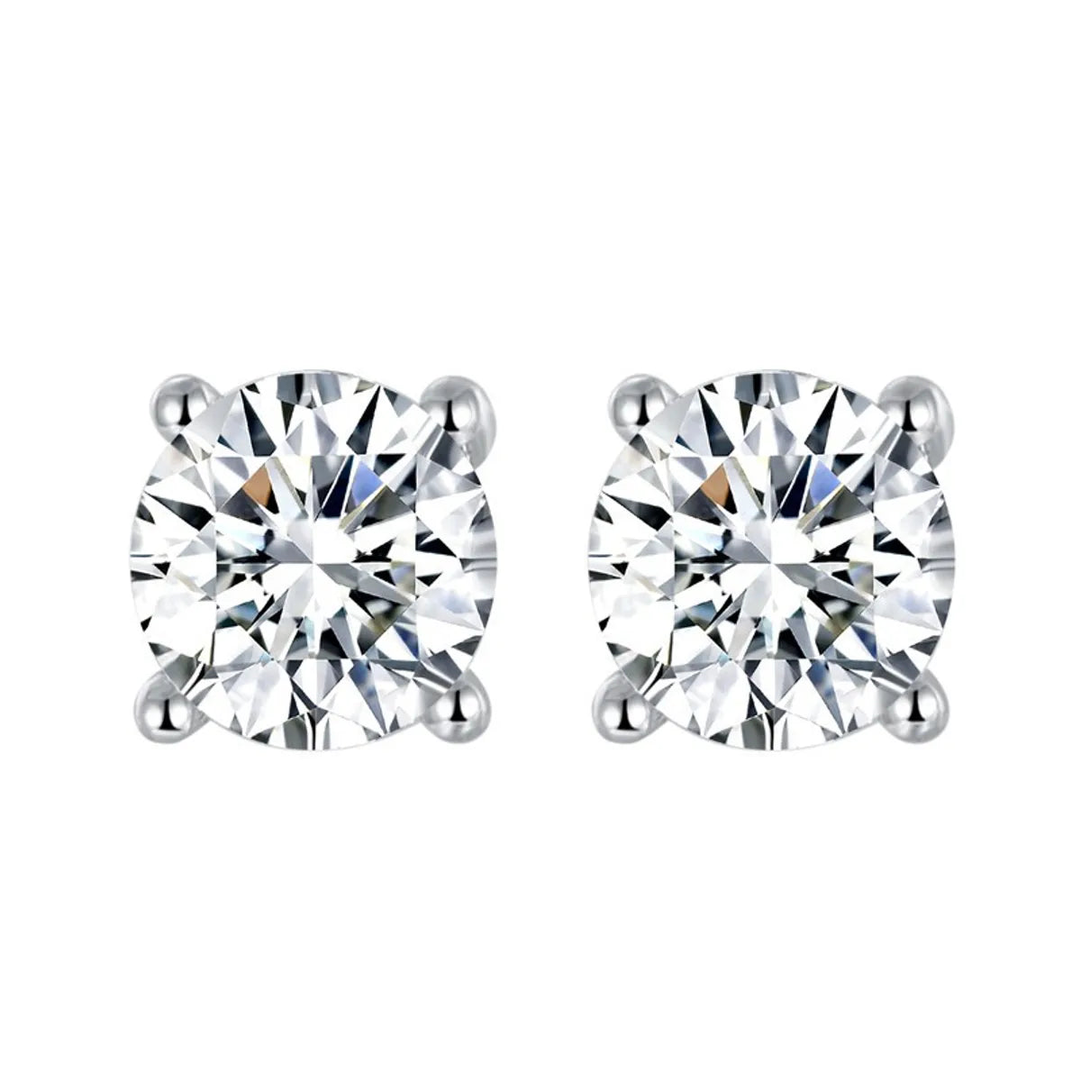 Simple Style Round Sterling Silver Plating Zircon Ear Studs 1 Pair