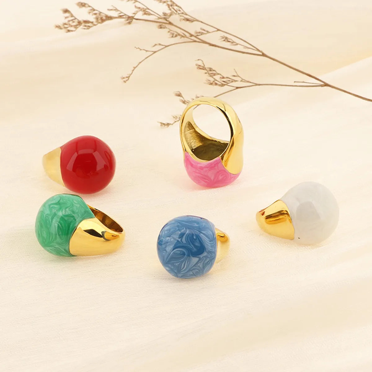 Simple Style Round Titanium Steel Enamel Plating Gold Plated Rings