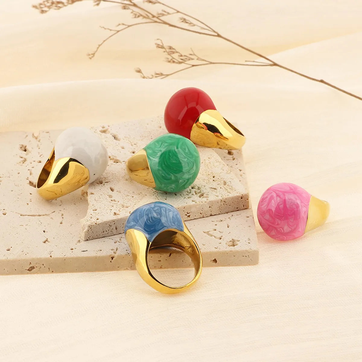 Simple Style Round Titanium Steel Enamel Plating Gold Plated Rings