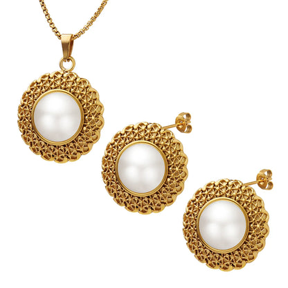 Wholesale Jewelry Simple Style Round 304 Stainless Steel Pearl 18K Gold Plated Gold Plated Earrings Necklace