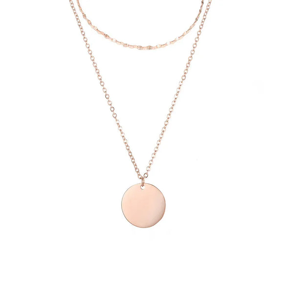 Wholesale Jewelry Simple Style Round Customization Laser Engraving 304 Stainless Steel Titanium Steel 14K Gold 14K Gold Plated Rose Gold Plated Layered Necklaces Cable Chain