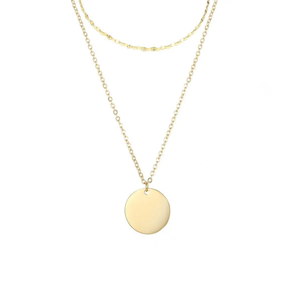 Wholesale Jewelry Simple Style Round Customization Laser Engraving 304 Stainless Steel Titanium Steel 14K Gold 14K Gold Plated Rose Gold Plated Layered Necklaces Cable Chain