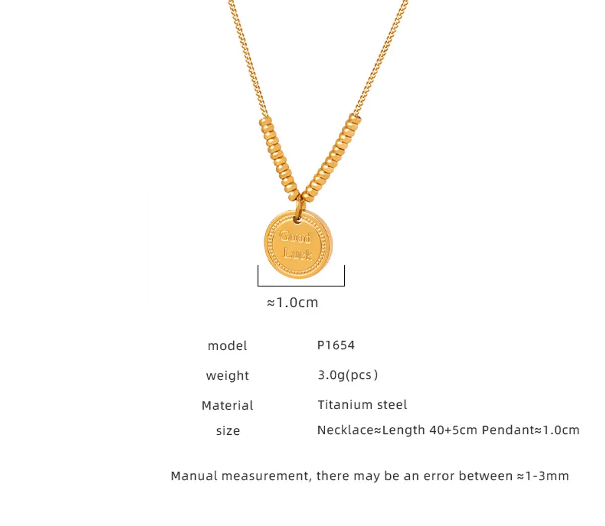 Simple Style Round Titanium Steel Plating 18k Gold Plated Pendant Necklace