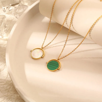 Simple Style Round Titanium Steel Plating Inlay Malachite Shell Pendant Necklace