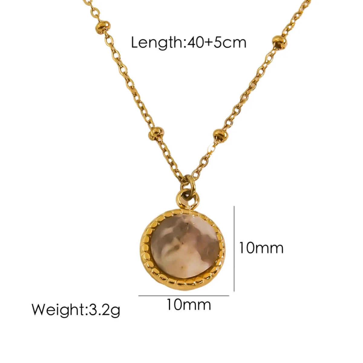 304 Stainless Steel 14K Gold Plated Simple Style Plating Inlay Round Natural Stone Pendant Necklace