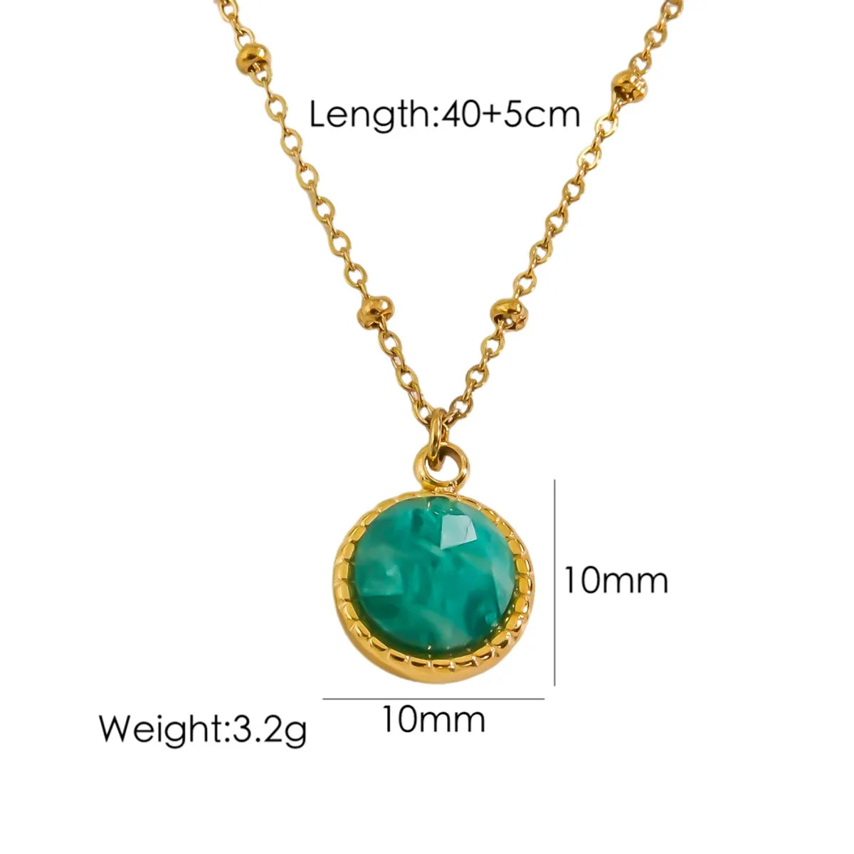 304 Stainless Steel 14K Gold Plated Simple Style Plating Inlay Round Natural Stone Pendant Necklace