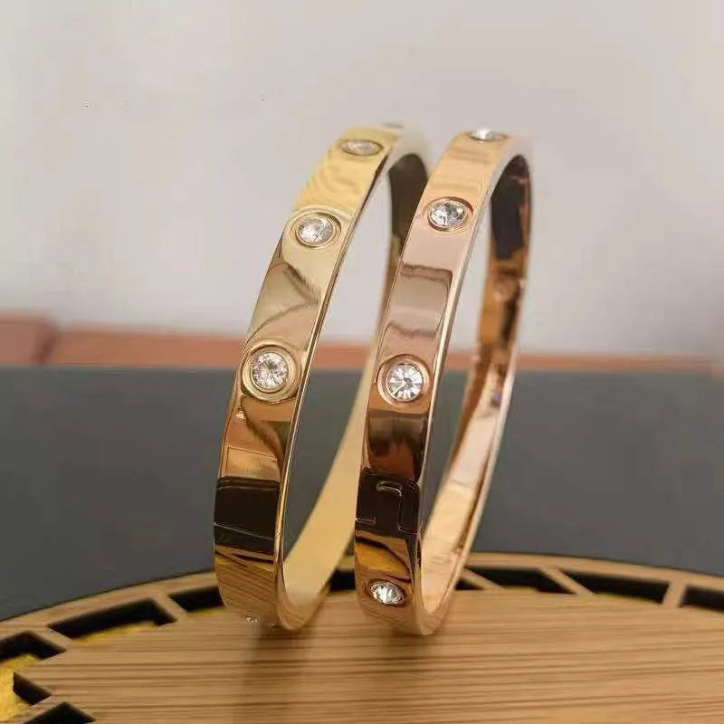 Simple Style Round Titanium Steel Plating Inlay Zircon Bangle 1 Piece