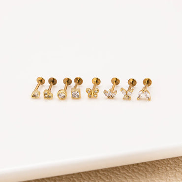 Simple Style Round Water Droplets Heart Shape Titanium Alloy Zircon Lip Stud In Bulk