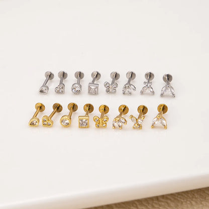 Simple Style Round Water Droplets Heart Shape Titanium Alloy Zircon Lip Stud In Bulk