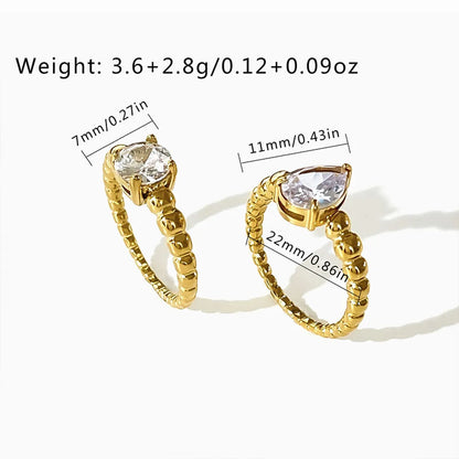 Simple Style Round Water Droplets Stainless Steel Plating Inlay Zircon 18k Gold Plated Rings