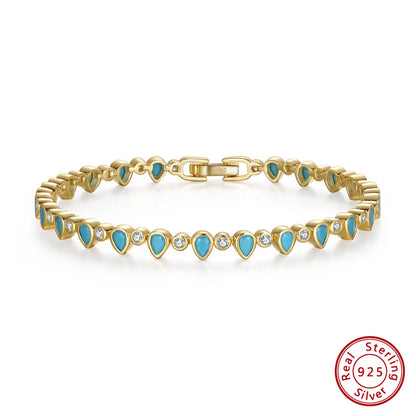 Simple Style Round Water Droplets Sterling Silver Plating Inlay Turquoise Zircon 14k Gold Plated White Gold Plated Tennis Bracelet