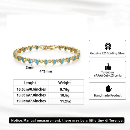 Simple Style Round Water Droplets Sterling Silver Plating Inlay Turquoise Zircon 14k Gold Plated White Gold Plated Tennis Bracelet