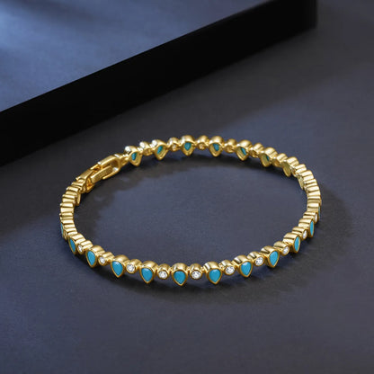 Simple Style Round Water Droplets Sterling Silver Plating Inlay Turquoise Zircon 14k Gold Plated White Gold Plated Tennis Bracelet