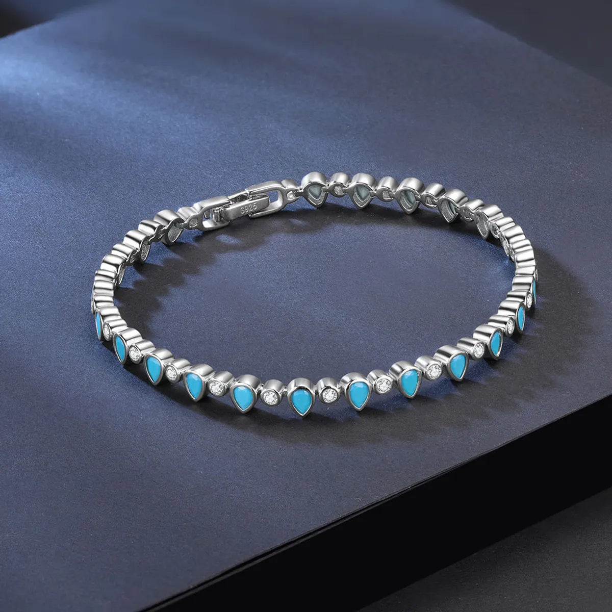 Simple Style Round Water Droplets Sterling Silver Plating Inlay Turquoise Zircon 14k Gold Plated White Gold Plated Tennis Bracelet