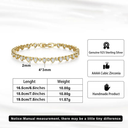 Simple Style Round Water Droplets Sterling Silver Plating Inlay Zircon 14k Gold Plated White Gold Plated Tennis Bracelet