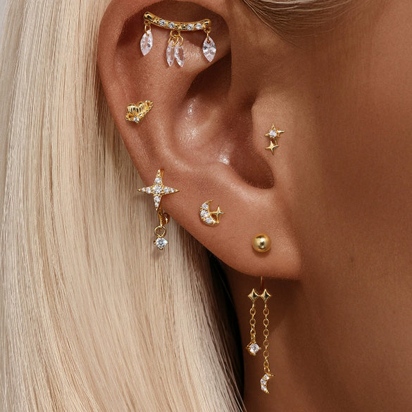 Simple Style S925 Sterling Silver Geometric Six Pointed Star Tassel Earrings Set With Zircon