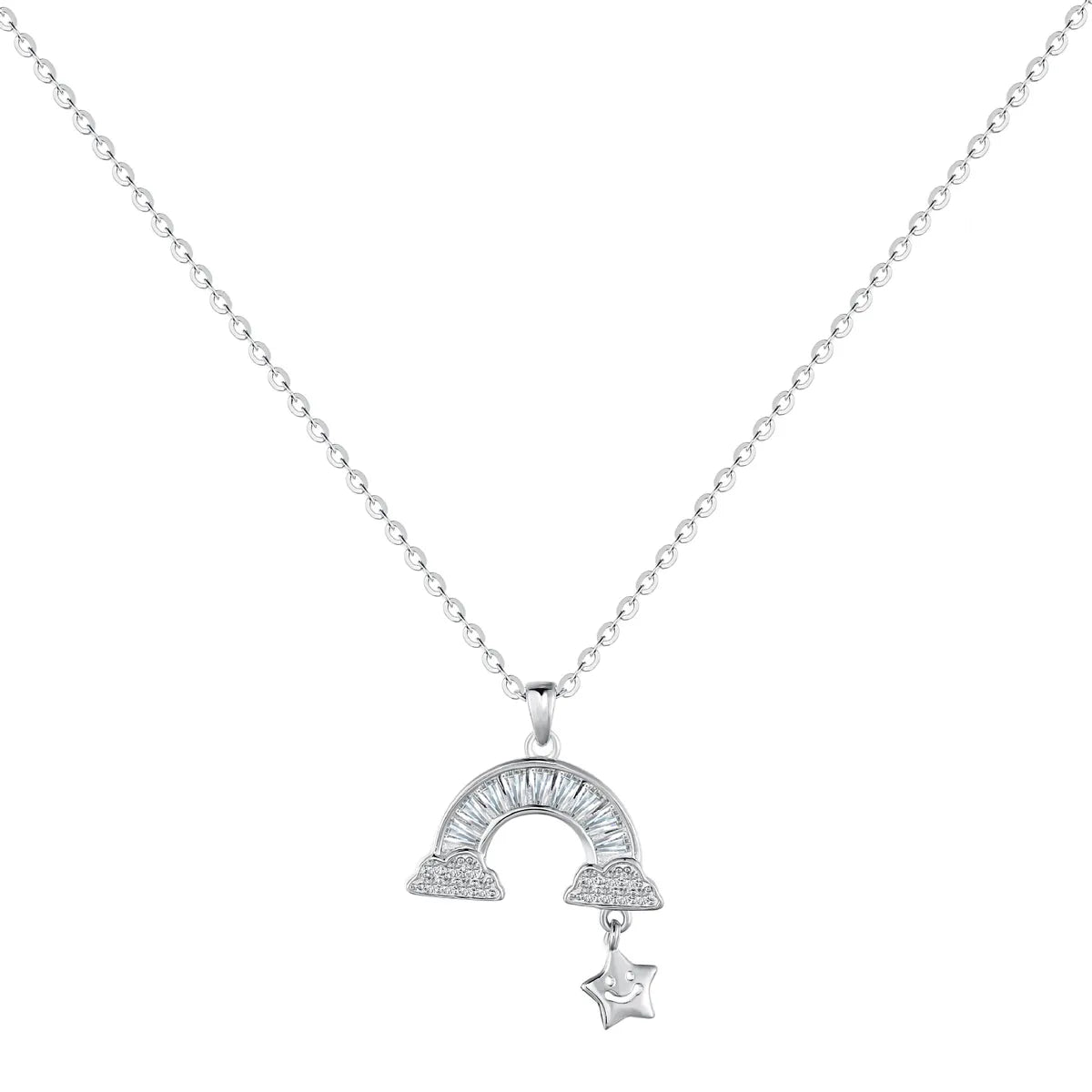 Simple Style Semicircle Sterling Silver Inlay Zircon Pendant Necklace