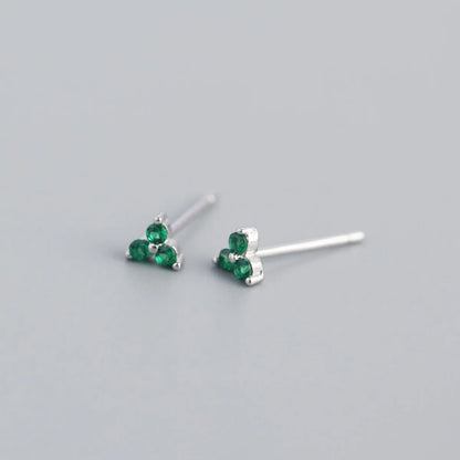 Simple Style Shamrock Sterling Silver Inlay Artificial Diamond Ear Studs 1 Pair