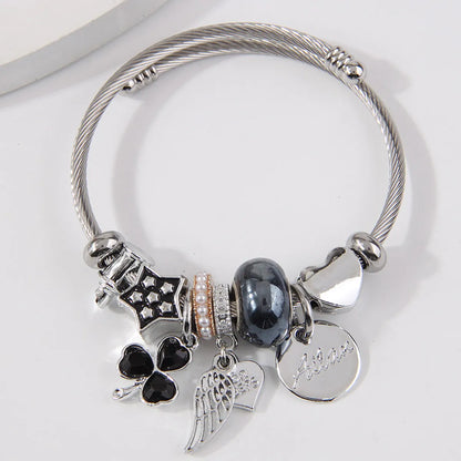 Simple Style Shamrock Wings Stainless Steel Alloy Bangle