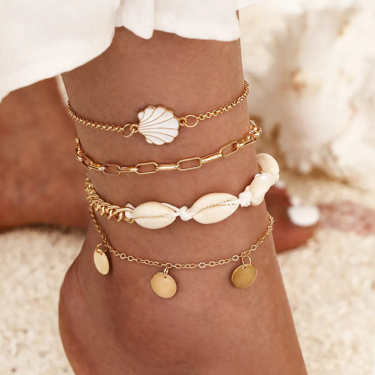 Simple Style Shell Alloy Plating 18k Gold Plated Women'S Anklet