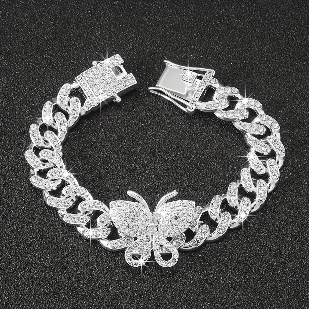 Simple Style Shiny Butterfly Alloy Plating Inlay Rhinestones Silver Plated Unisex Bracelets