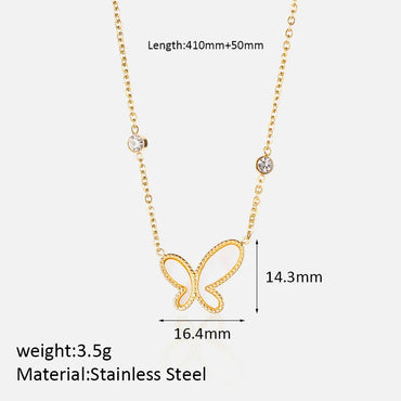 304 Stainless Steel Simple Style Shiny Polishing Plating Butterfly Shell Zircon Pendant Necklace