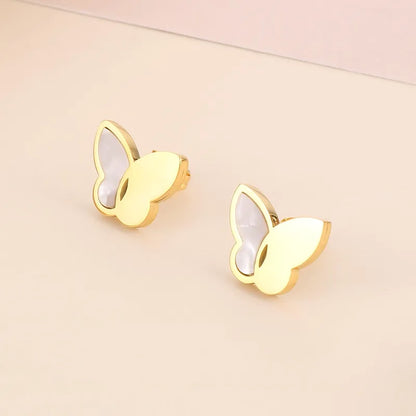 Wholesale Jewelry Simple Style Shiny Butterfly Titanium Steel Shell 18K Gold Plated Plating Inlay Bracelets Earrings Necklace