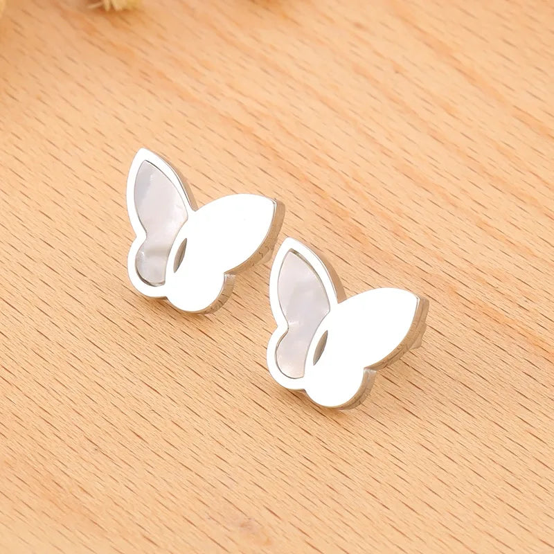 Wholesale Jewelry Simple Style Shiny Butterfly Titanium Steel Shell 18K Gold Plated Plating Inlay Bracelets Earrings Necklace