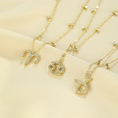 Simple Style Shiny Constellation Stainless Steel 18k Gold Plated Zircon Pendant Necklace In Bulk