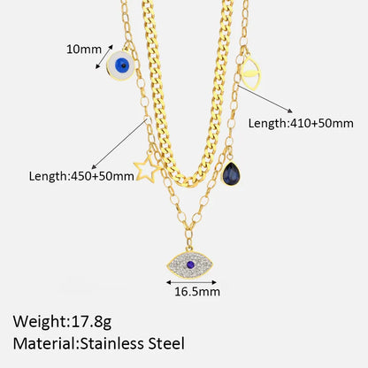 304 Stainless Steel Simple Style Shiny Plating Inlay Eye Zircon Double Layer Necklaces