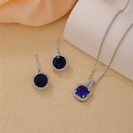 Simple Style Shiny Geometric Copper Plating Inlay Zircon Rose Gold Plated Silver Plated Earrings Necklace Jewelry Set