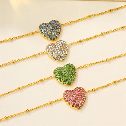 Simple Style Shiny Heart Shape 304 Stainless Steel 18K Gold Plated Rhinestones Bracelets In Bulk