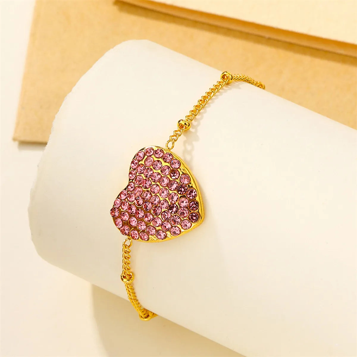 Simple Style Shiny Heart Shape 304 Stainless Steel 18K Gold Plated Rhinestones Bracelets In Bulk