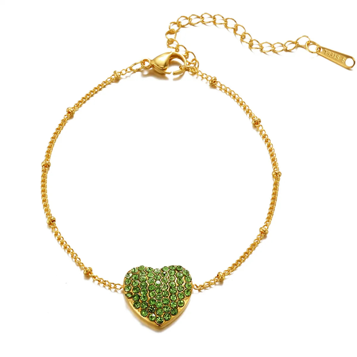 Simple Style Shiny Heart Shape 304 Stainless Steel 18K Gold Plated Rhinestones Bracelets In Bulk