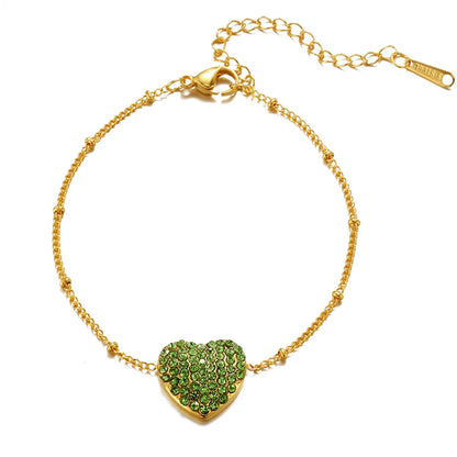 Simple Style Shiny Heart Shape 304 Stainless Steel 18K Gold Plated Rhinestones Bracelets In Bulk