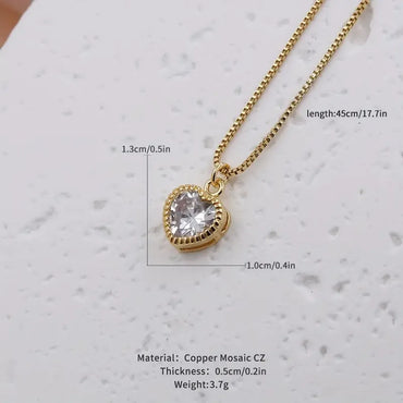 Simple Style Shiny Heart Shape Copper Plating Inlay Zircon 18k Gold Plated Pendant Necklace