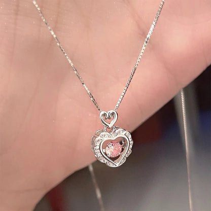 Simple Style Shiny Heart Shape Copper Zircon Pendant Necklace In Bulk