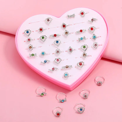 Simple Style Shiny Heart Shape Metal Inlay Rhinestones Girl'S Open Rings