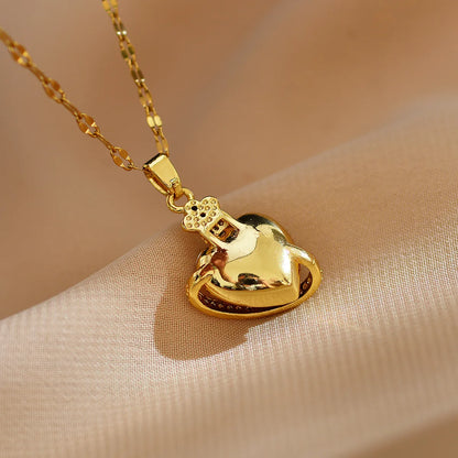 Simple Style Shiny Heart Shape Titanium Steel Copper Plating Inlay Zircon Pendant Necklace