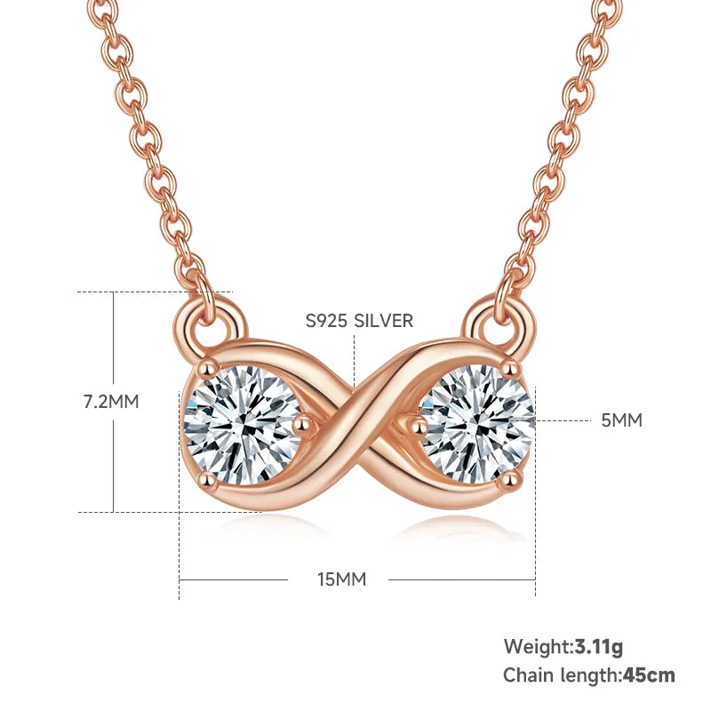 Simple Style Shiny Infinity Sterling Silver Plating Inlay Moissanite Rose Gold Plated Gold Plated Silver Plated Necklace