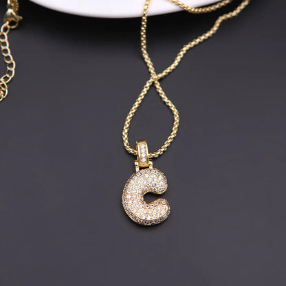 Simple Style Shiny Letter Copper 18k Gold Plated Zircon Pendant Necklace In Bulk