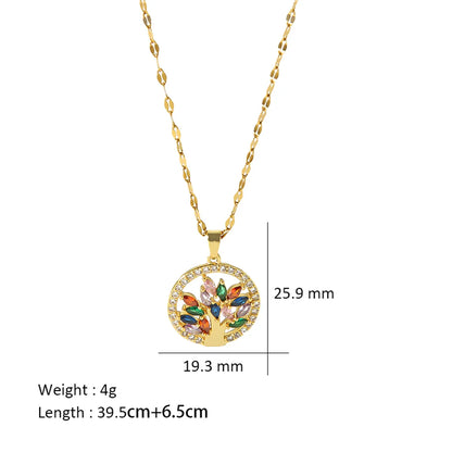 Simple Style Shiny Life Tree Titanium Steel Copper Plating Inlay Zircon 18k Gold Plated Pendant Necklace