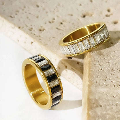 Simple Style Shiny Rectangle Stainless Steel Plating Inlay Rhinestones 18k Gold Plated Rings