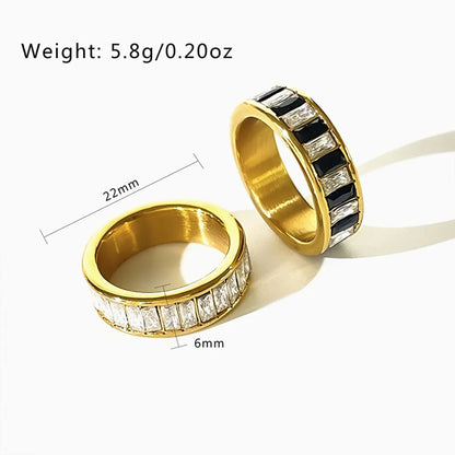 Simple Style Shiny Rectangle Stainless Steel Plating Inlay Rhinestones 18k Gold Plated Rings